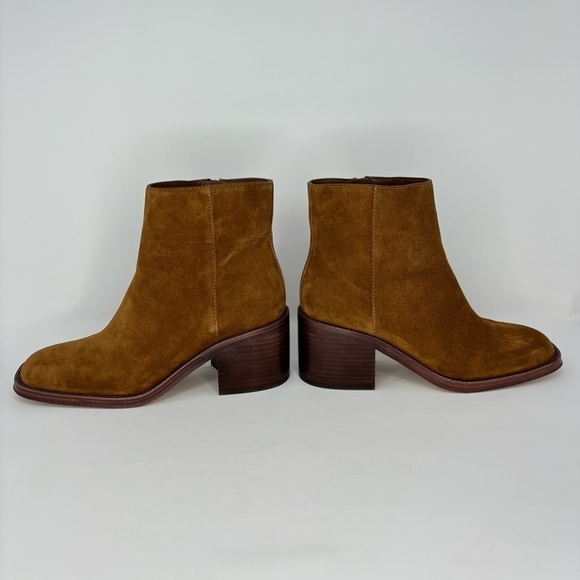 EUC Loeffler Randall Blakely Square Toe Mid Heel Boot in Cacao Tan Brown Suede 9 - Picture 6 of 12